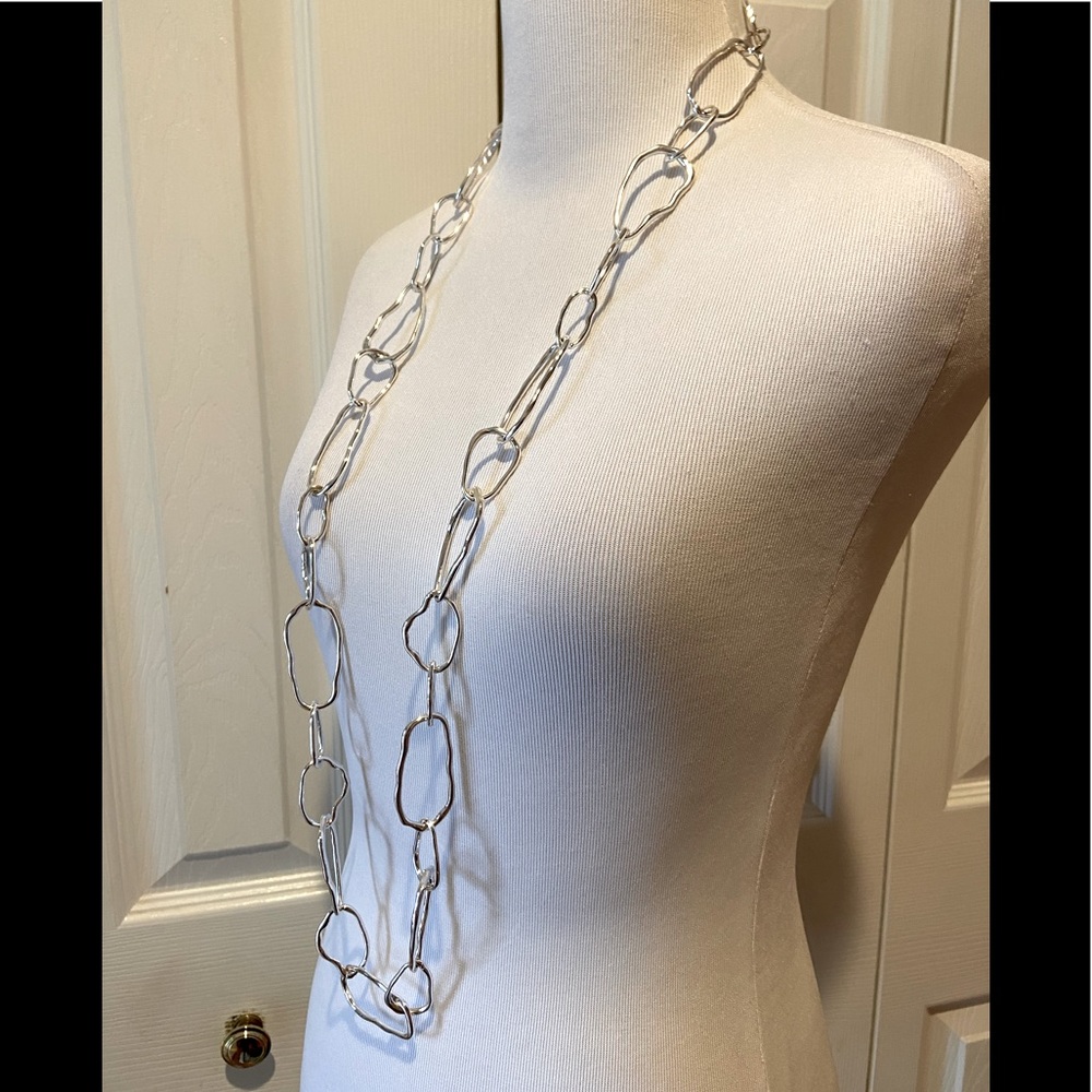 Elegant Geometric Silver Chain Statement Necklace - image 3